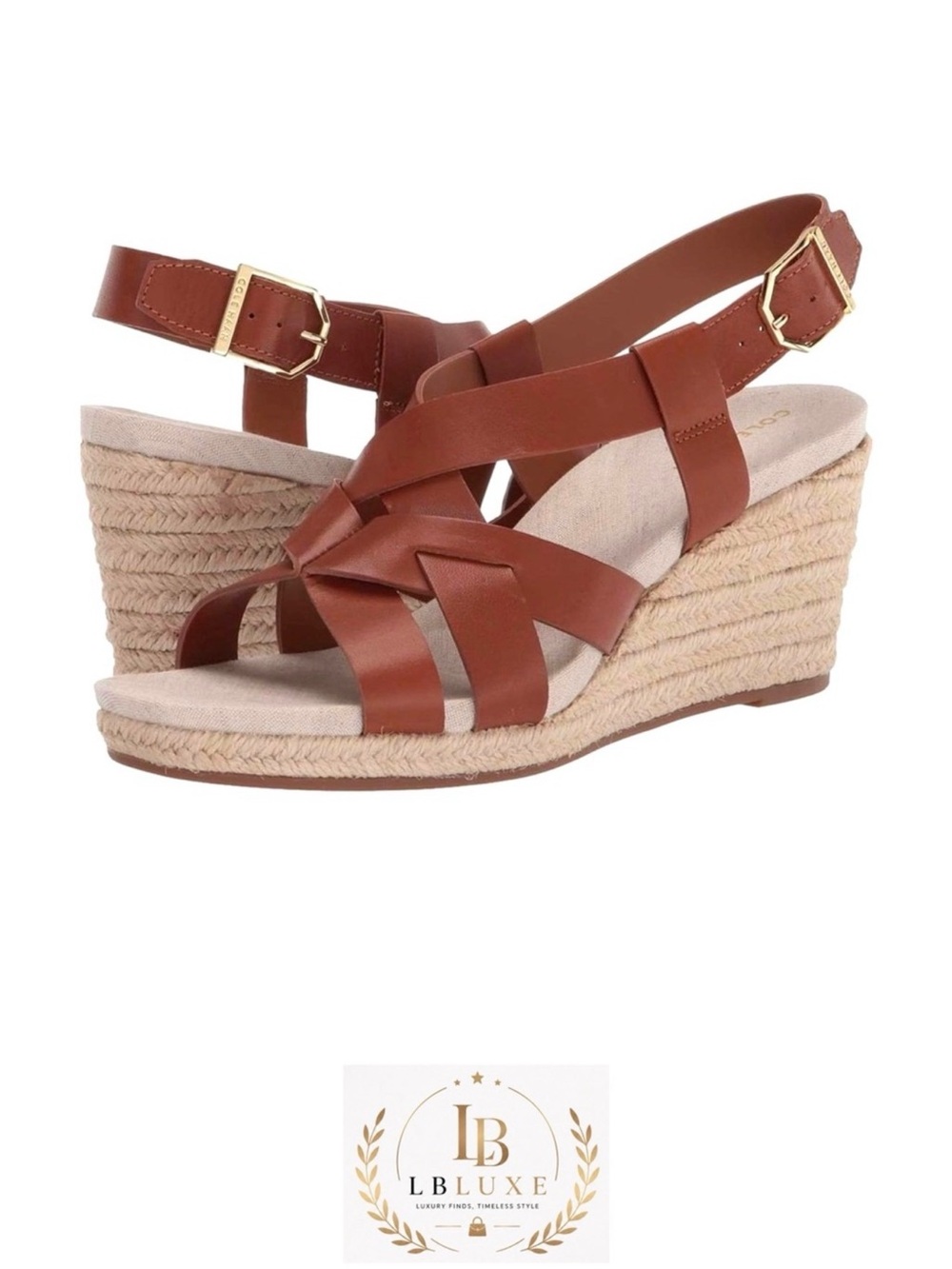 NWT Cole Haan Crystal Leather Wedge Sandals Brown Size 7.5